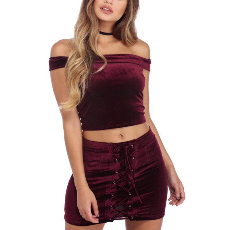 Christmas lace up mini velvet dress